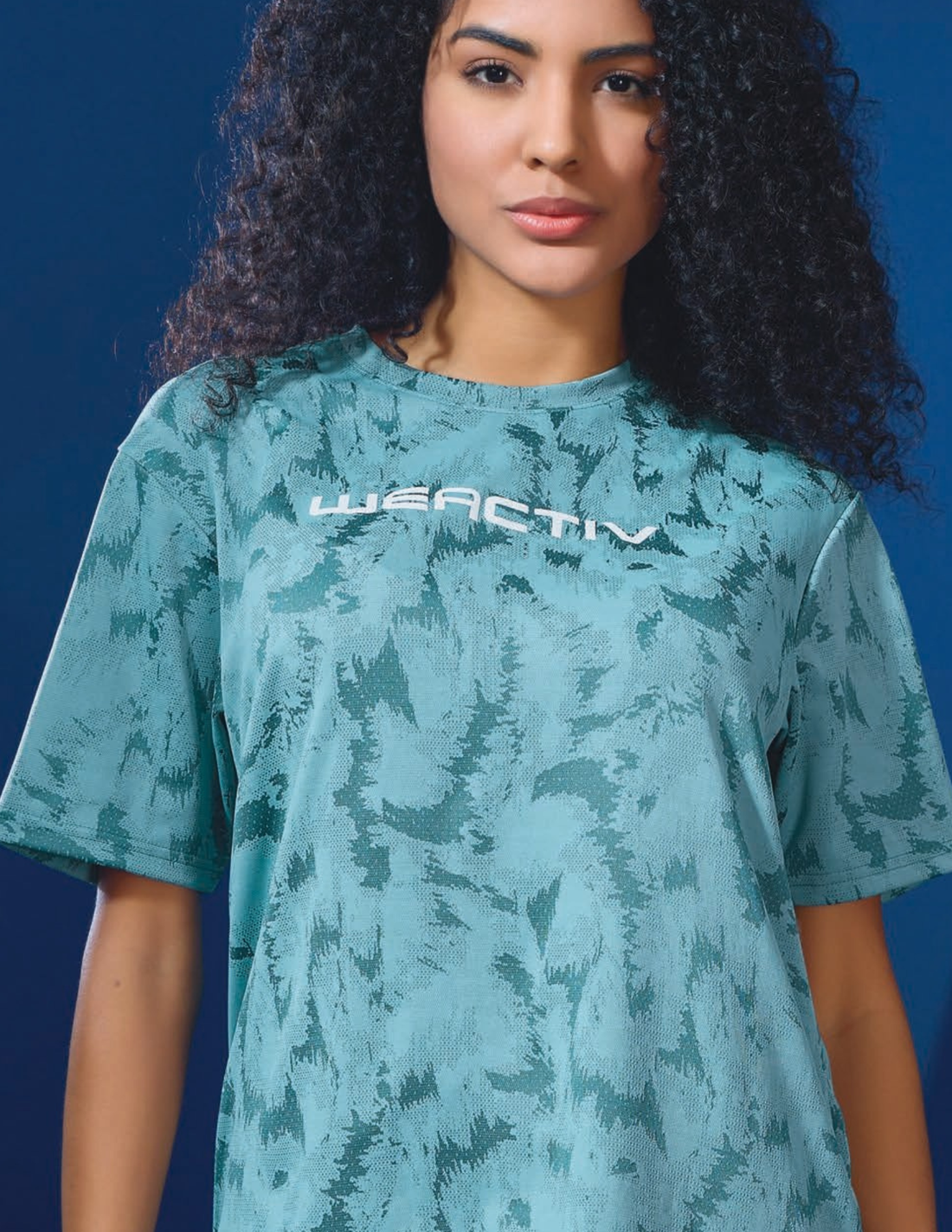 W150 Women Jacquard Boxy Fit Round Neck T-shirt with DOUBLE COOL | LAKE GREEN