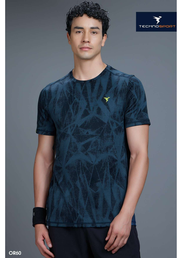 OR60 Men Jacquard Slim Fit Crew Neck T-shirt  | Navy