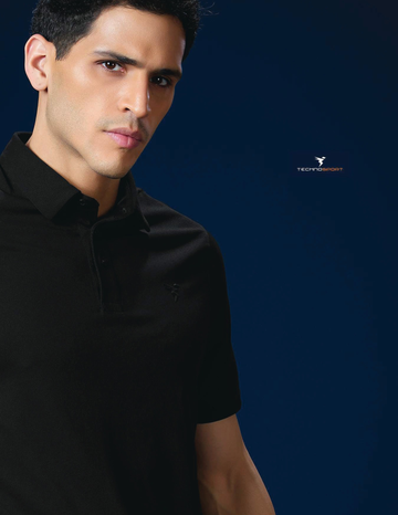 OR81 Mens 4-way stretch polo slimfit tshirt | BLACK