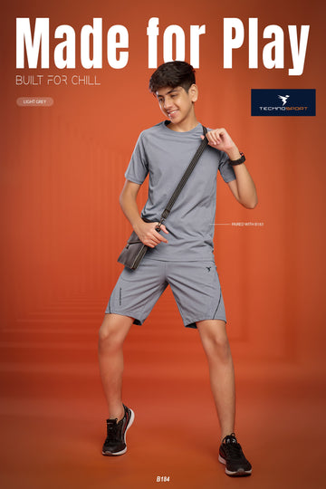 Boys Solid 4-way stretch shorts | B184 |LIGHT  GREY