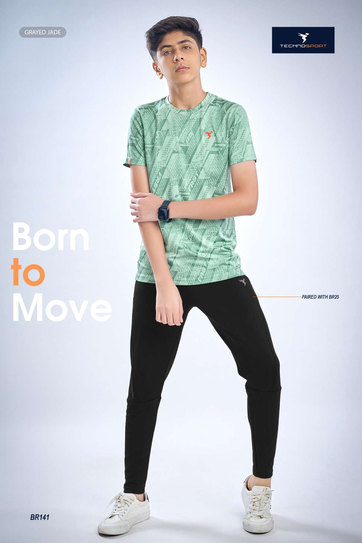 BR141 Boys Melange Crew Neck Slimfit Half sleeve T-shirts |  grayed jade
