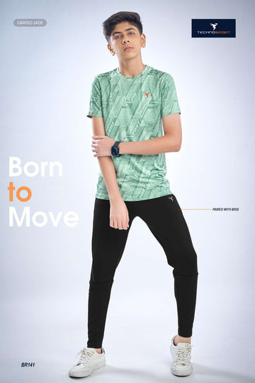 BR141 Boys Melange Crew Neck Slimfit Half sleeve T-shirts |  grayed jade