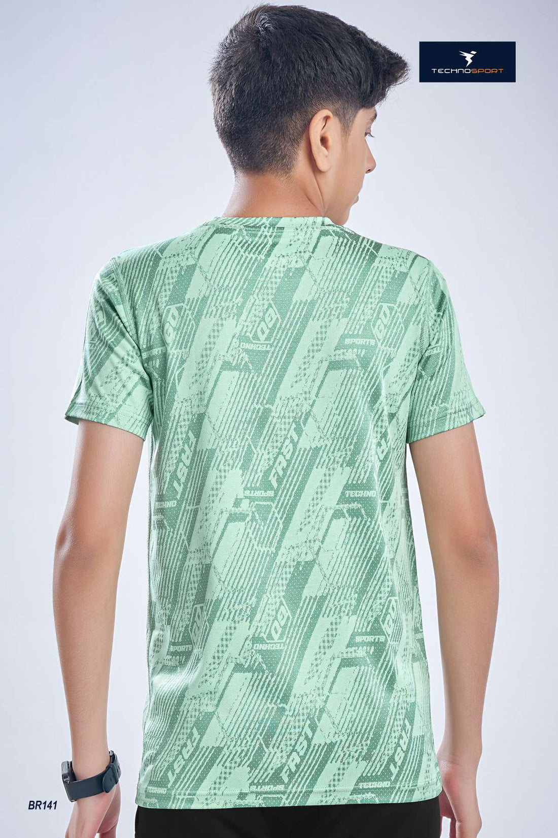 BR141 Boys Melange Crew Neck Slimfit Half sleeve T-shirts |  grayed jade