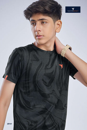 BR141 Boys Melange Crew Neck Slimfit Half sleeve T-shirts | DARK GREY