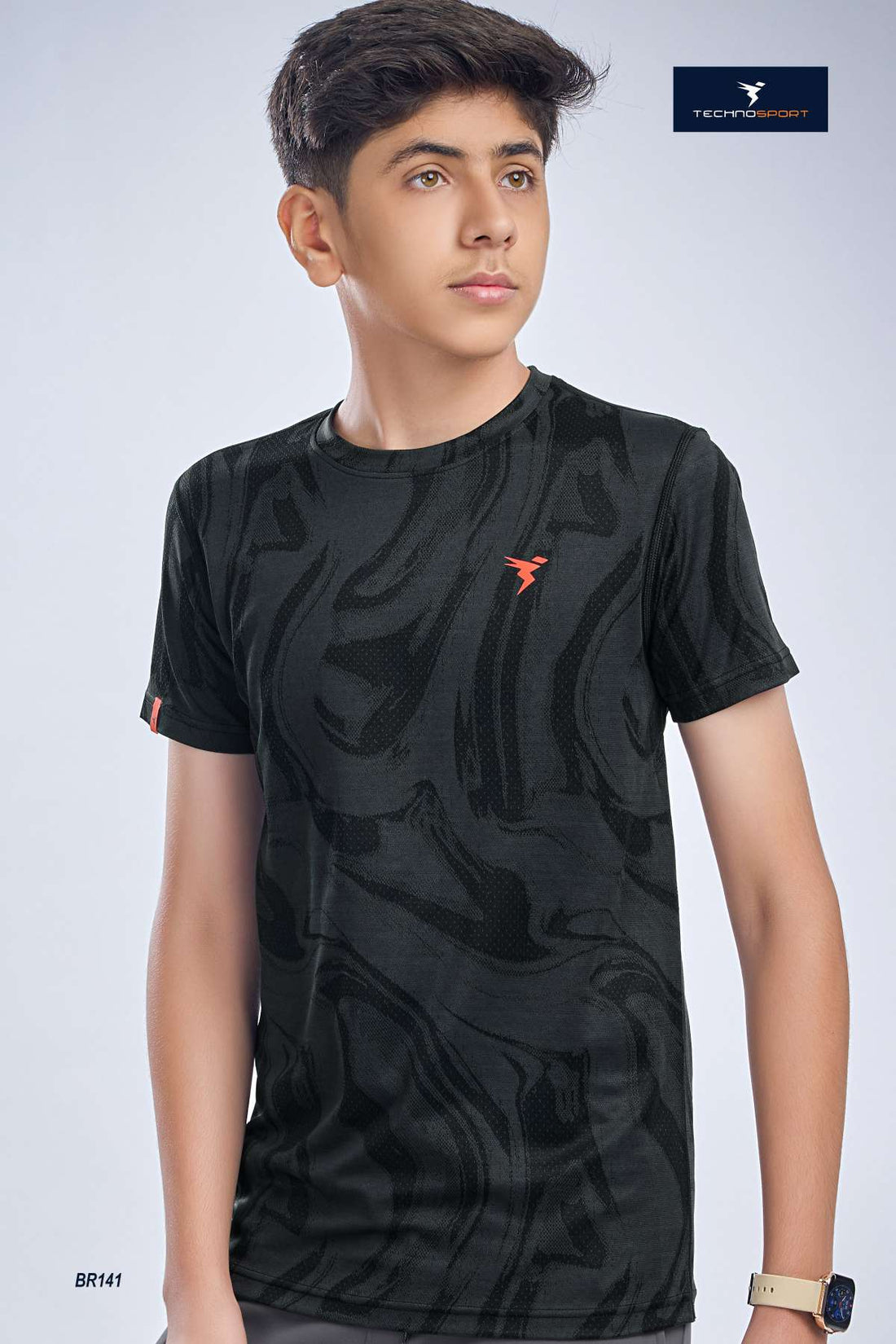 BR141 Boys Melange Crew Neck Slimfit Half sleeve T-shirts | DARK GREY