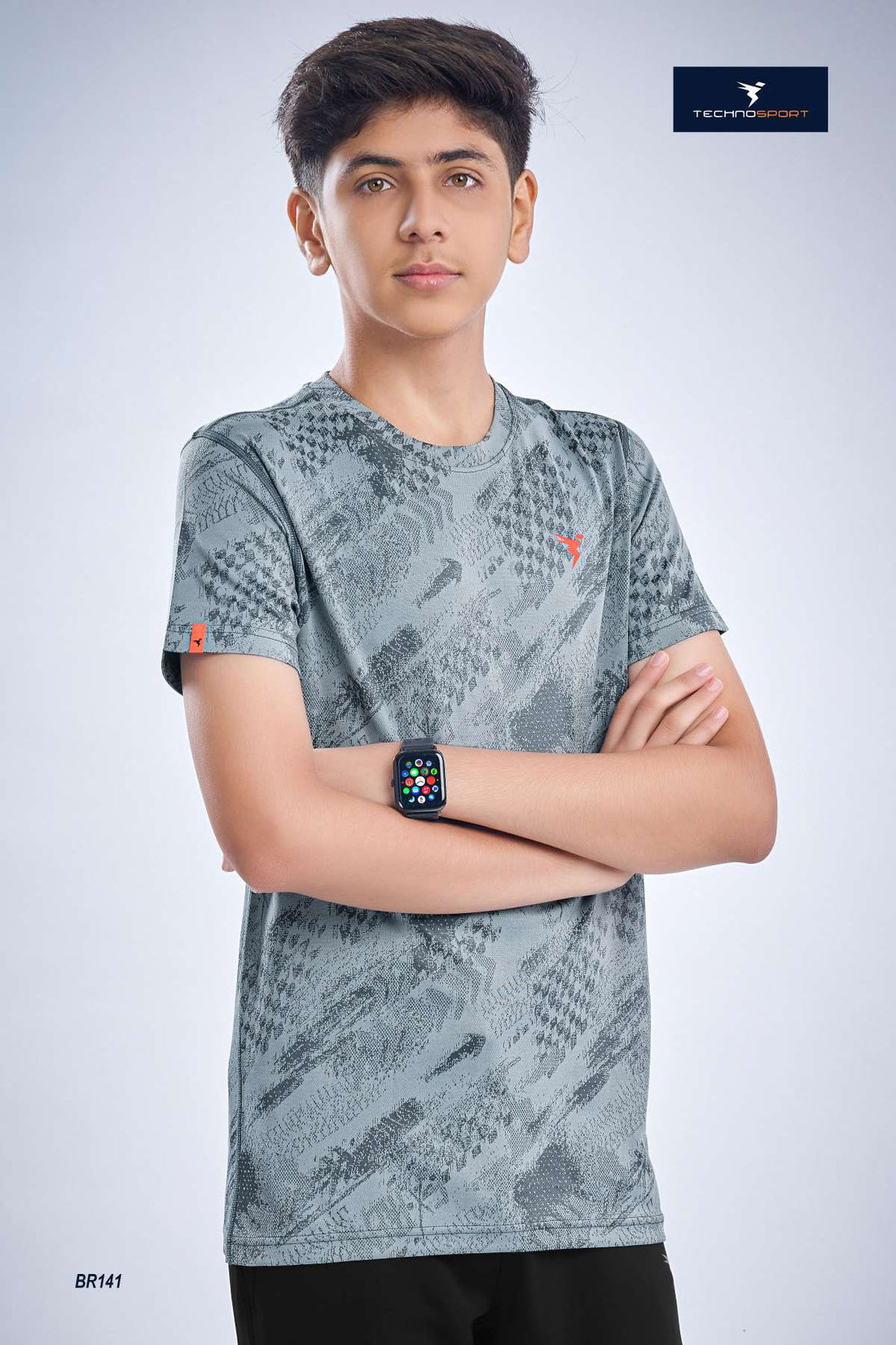 BR141 Boys Melange Crew Neck Slimfit Half sleeve T-shirts | PALE GREEN
