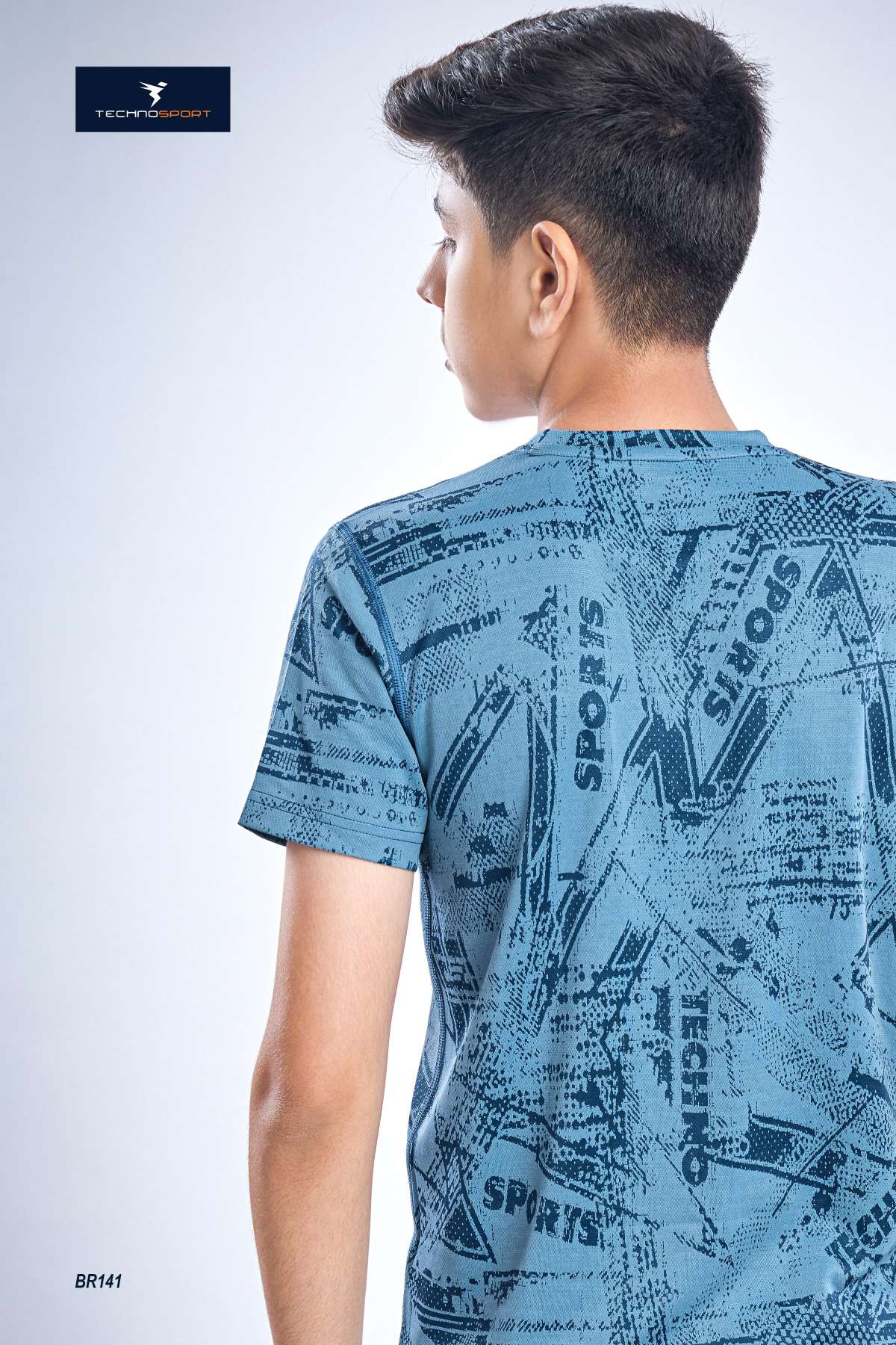 BR141 Boys Melange Crew Neck Slimfit Half sleeve T-shirts | TEEL BLUE