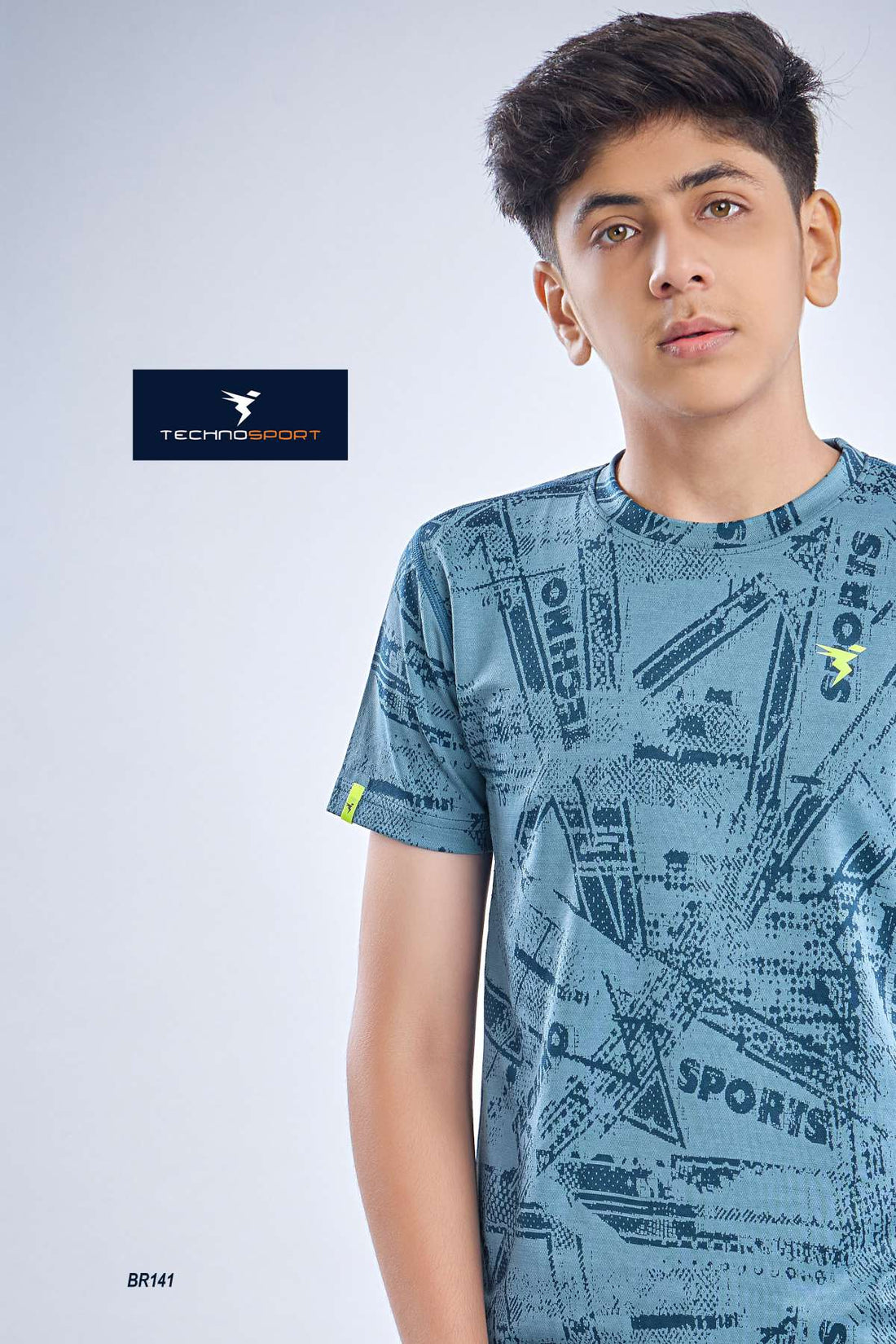 BR141 Boys Melange Crew Neck Slimfit Half sleeve T-shirts | TEEL BLUE