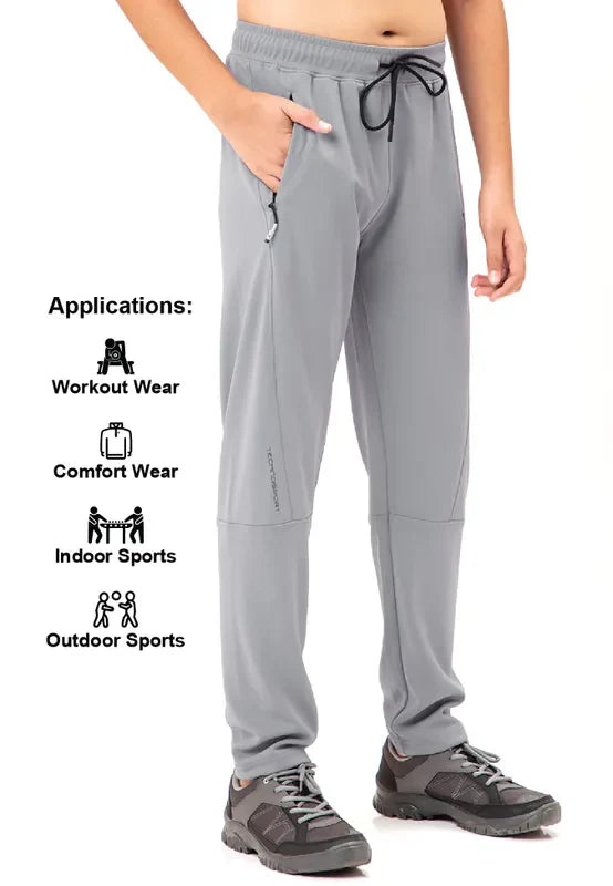 BR25 Boys Solid Slim Fit Trackpants with TECHNO GUARD | LIGHT GREY