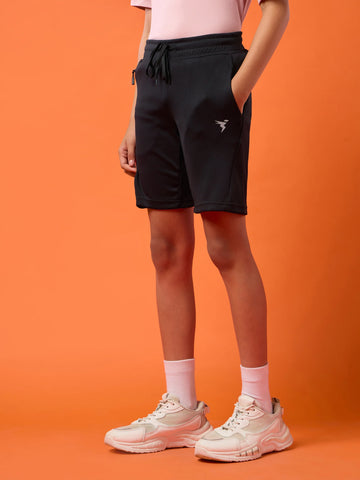 BR26 Boys Solid Slim Fit Shorts with TECHNO GUARD | BLACK