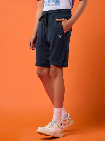 BR26 Boys Solid Slim Fit Shorts with TECHNO GUARD | NAVY  BLUE