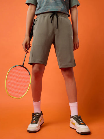 BR26 Boys Solid Slim Fit Shorts with TECHNO GUARD | SMOKEY OLIVE