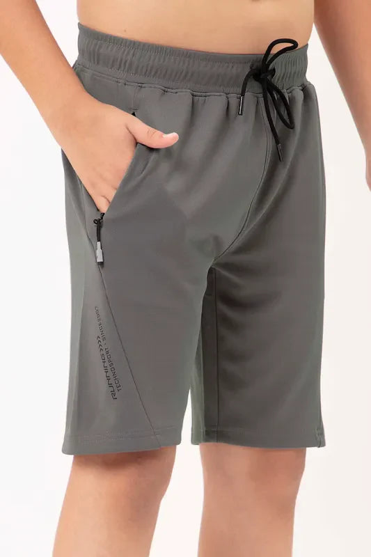 BR26 Boys Solid Slim Fit Shorts with TECHNO GUARD | IRON GREY
