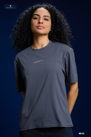 W142 Women Printed Boxy Fit Round Neck T-shirt with COTFLEX | Vintage Indigo