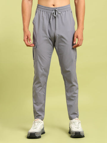 OR99 Men Solid Relax Fit Sports Cargo Trackpants| Light grey