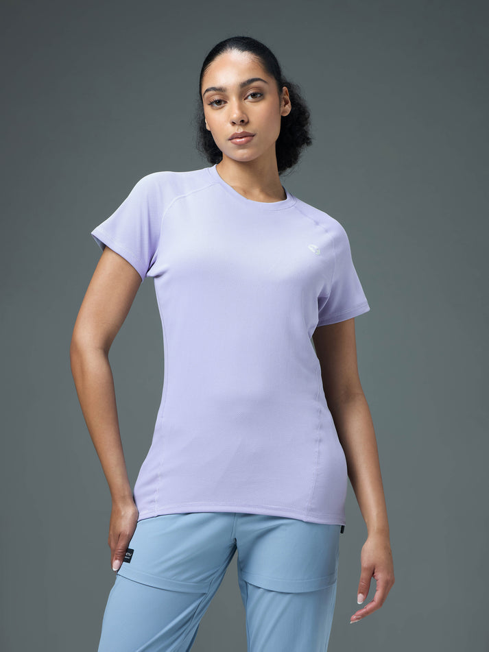 W105 Women Solid Slim Fit Crew Neck T-shirt with TECHNO COOL | Heather