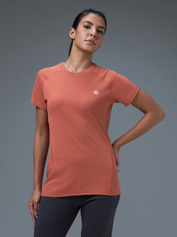 W105 Women Solid Slim Fit Crew Neck T-shirt with TECHNO COOL