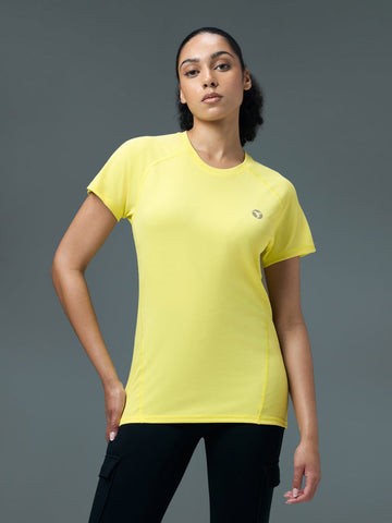 W105 Women Solid Slim Fit Crew Neck T-shirt with TECHNO COOL | wax yellow