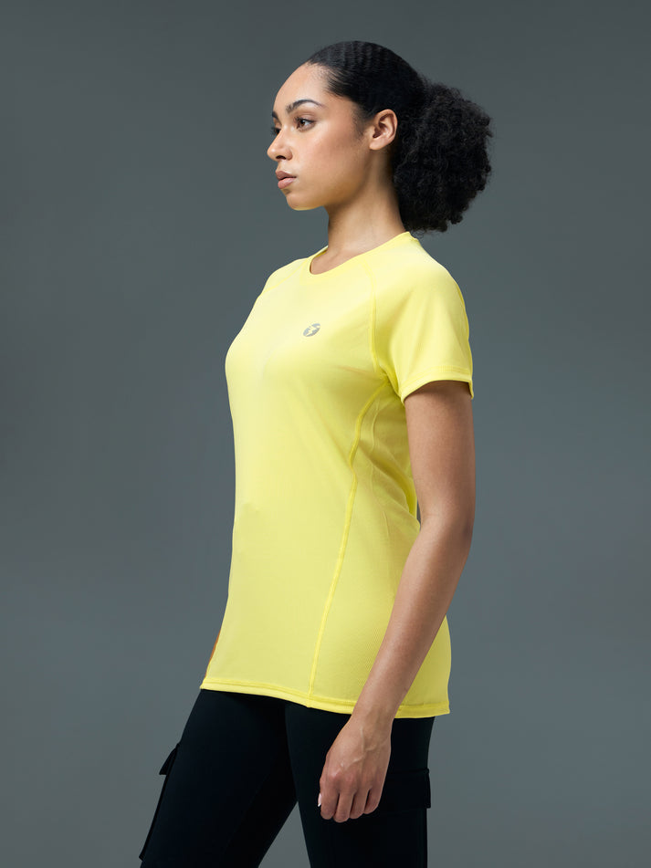 W105 Women Solid Slim Fit Crew Neck T-shirt with TECHNO COOL | wax yellow