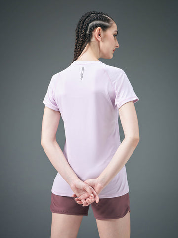 W105 Women Solid Slim Fit Crew Neck T-shirt with TECHNO COOL | dusty Pink