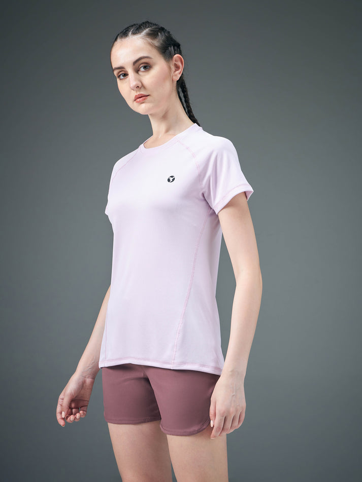 W105 Women Solid Slim Fit Crew Neck T-shirt with TECHNO COOL | dusty Pink