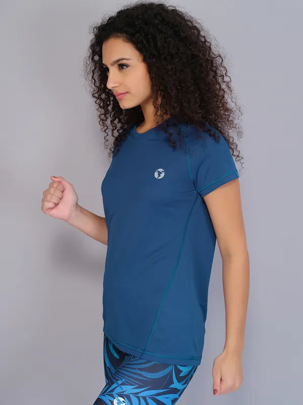 W105 Women Solid Slim Fit Crew Neck T-shirt with TECHNO COOL | Teal