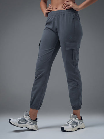 W139 Women Solid Slim Fit Cargo Trackpants with TECHNO GUARD | VINTAGE INDIGO