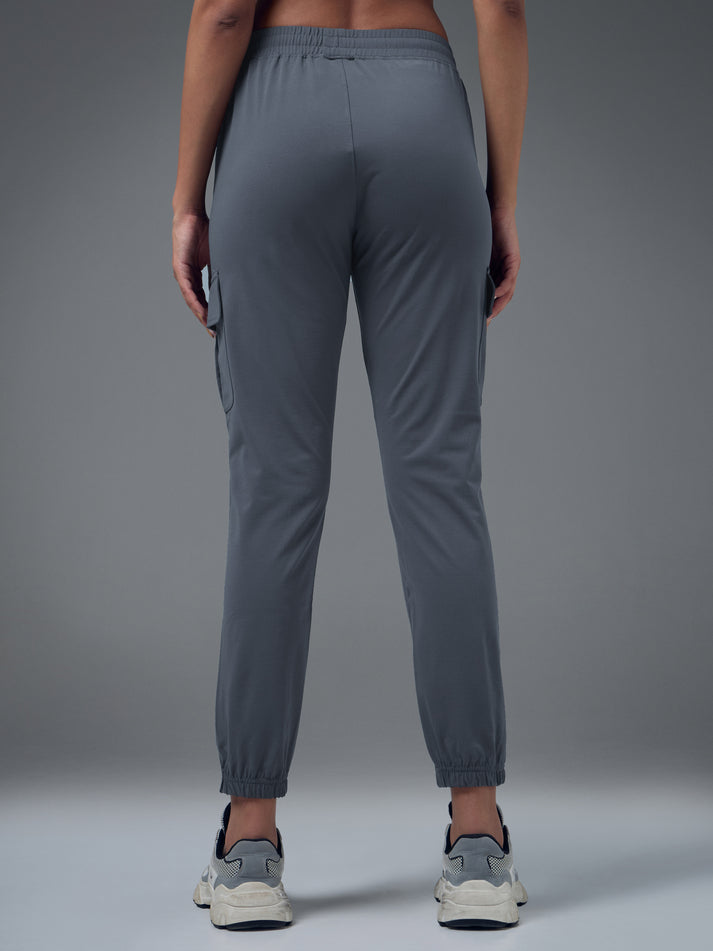 W139 Women Solid Slim Fit Cargo Trackpants with TECHNO GUARD | VINTAGE INDIGO