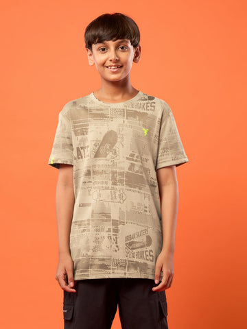 BR141 Boys Melange Crew Neck Slimfit Half sleeve T-shirts | KHAKI