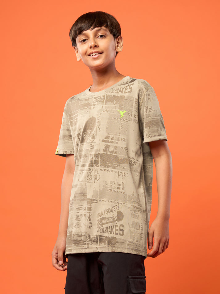 BR141 Boys Melange Crew Neck Slimfit Half sleeve T-shirts | KHAKI