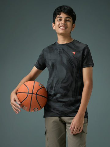 BR141 Boys Melange Crew Neck Slimfit Half sleeve T-shirts | BLACK
