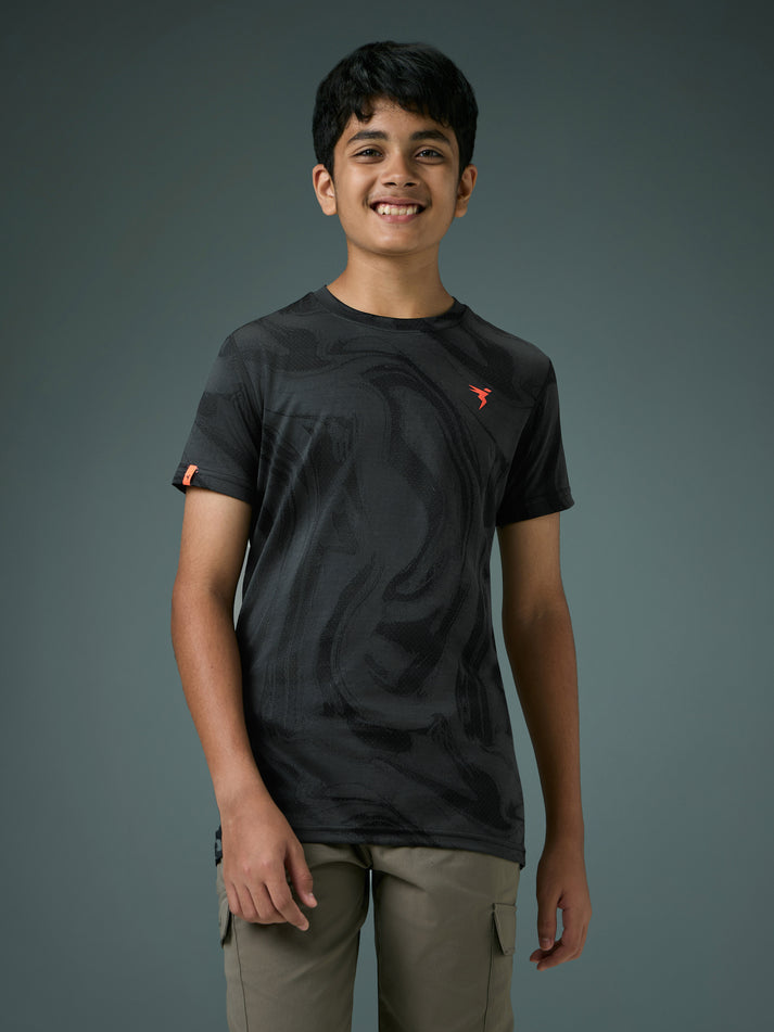 BR141 Boys Melange Crew Neck Slimfit Half sleeve T-shirts | BLACK