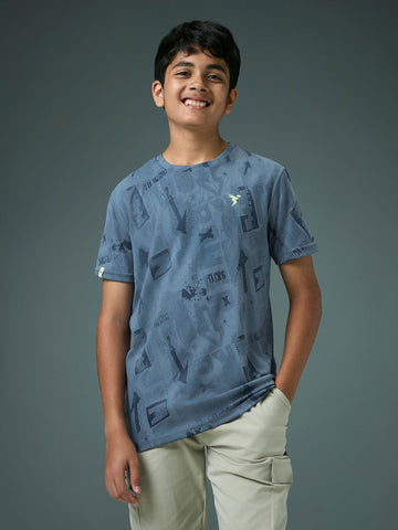 BR141 Boys Melange Crew Neck Slimfit Half sleeve T-shirts | HORIZONTAL BLUE
