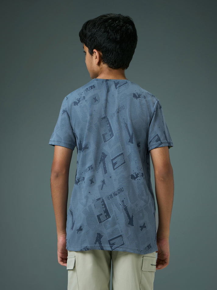 BR141 Boys Melange Crew Neck Slimfit Half sleeve T-shirts | HORIZONTAL BLUE
