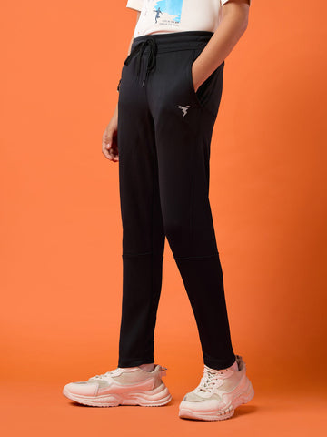 BR25 Boys Solid Slim Fit Trackpants with TECHNO GUARD | BLACK