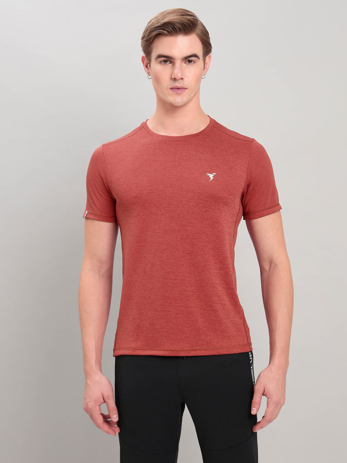 OR40 Men's Melange Crew Neck Slim Fit Half Sleeve T-shirt | marsala