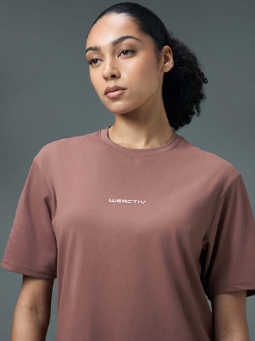 W142 Women Printed Boxy Fit Round Neck T-shirt with COTFLEX | OX BLOODED RED