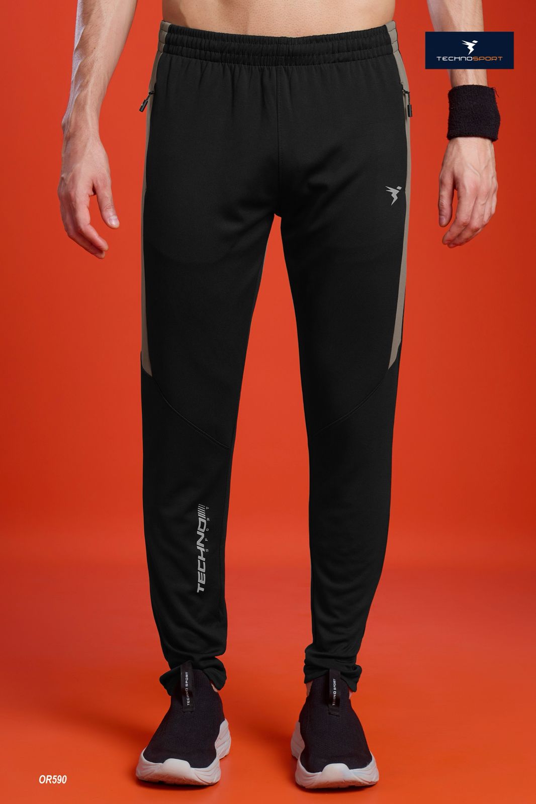 OR590 Men Solid Slim Fit Trackpants with ELASTO PLUS | BLACK-Smokey olive