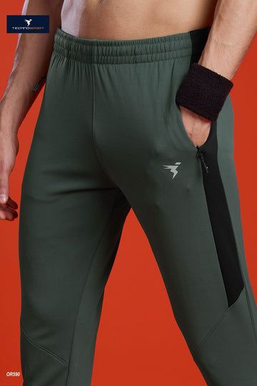 OR590 Men Solid Slim Fit Trackpants with ELASTO PLUS | TREKKING GREEN