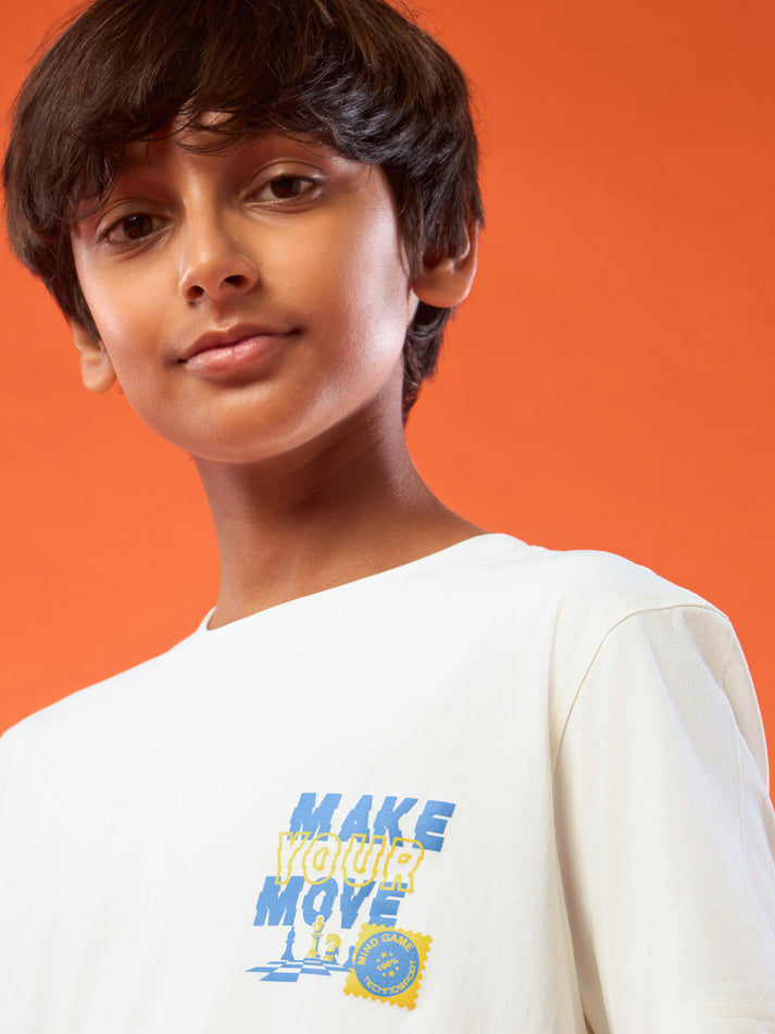 BR163 Boys Printed Slim Fit Round Neck Sports T-shirt with COTFLEX | OFF WHITE