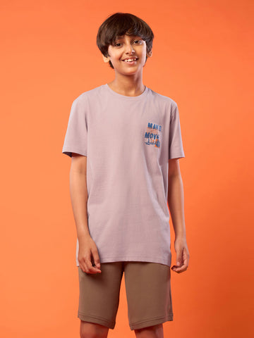 BR163Boys Printed Slim Fit Round Neck Sports T-shirt with COTFLEX | DUSTY PINK