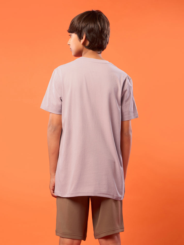 BR163Boys Printed Slim Fit Round Neck Sports T-shirt with COTFLEX | DUSTY PINK