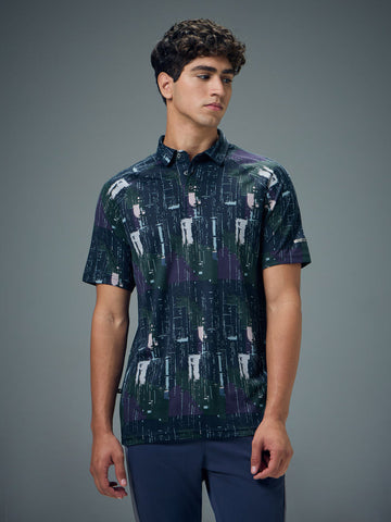 OR821 Men Printed Slim Fit Polo T-shirt with TECHNOCOOL+ | Blue amorphous