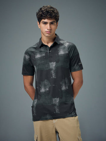 OR821 Men Printed Slim Fit Polo T-shirt with TECHNOCOOL+ | Ebony smudge
