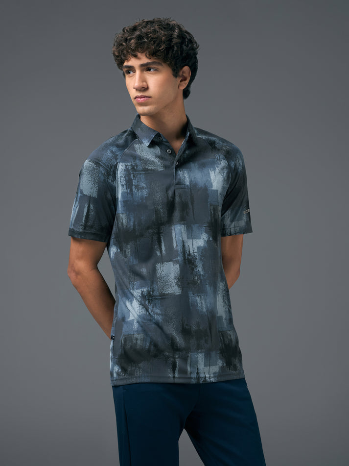 OR821 Men Printed Slim Fit Polo T-shirt with TECHNOCOOL+ | Navy hush