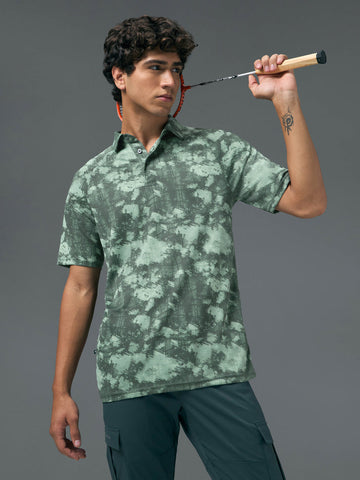OR821 Men Printed Slim Fit Polo T-shirt with TECHNOCOOL+ | GREEN TRACE