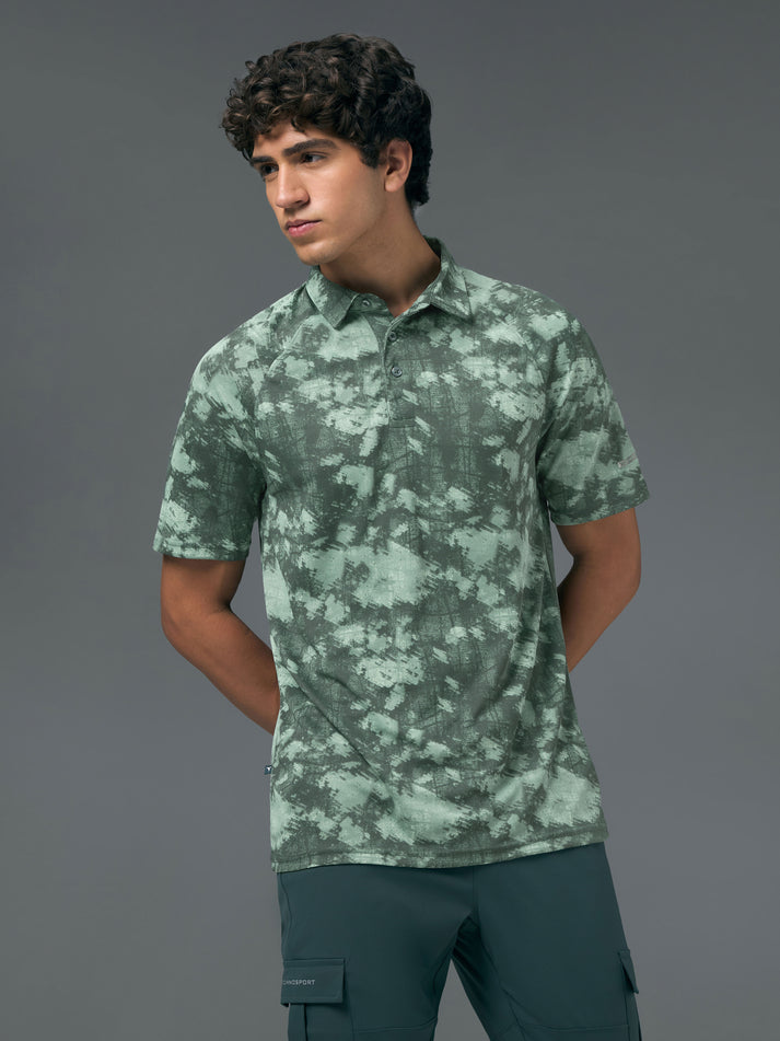 OR821 Men Printed Slim Fit Polo T-shirt with TECHNOCOOL+ | GREEN TRACE