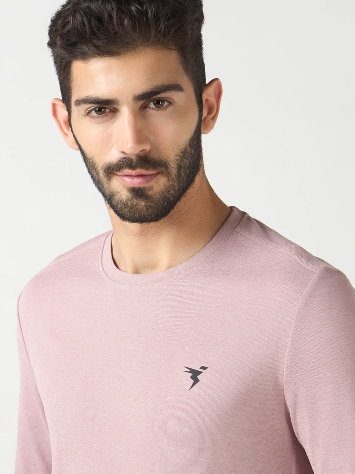 OR47 Men Melange Slim Fit Crew Neck T-shirt with DOUBLE COOL | DUSKY PINK