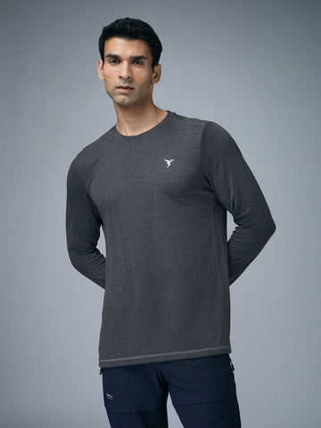 OR47 Men Melange Slim Fit Crew Neck T-shirt with DOUBLE COOL | WOODLAND GREY