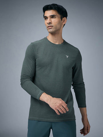 OR47 Men Melange Slim Fit Crew Neck T-shirt with DOUBLE COOL | TREKKING GREEN